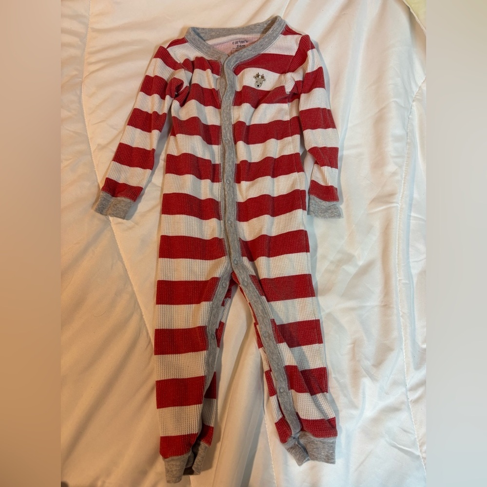 Carter's Red and Gray Striped one piece pajamas size 24 months